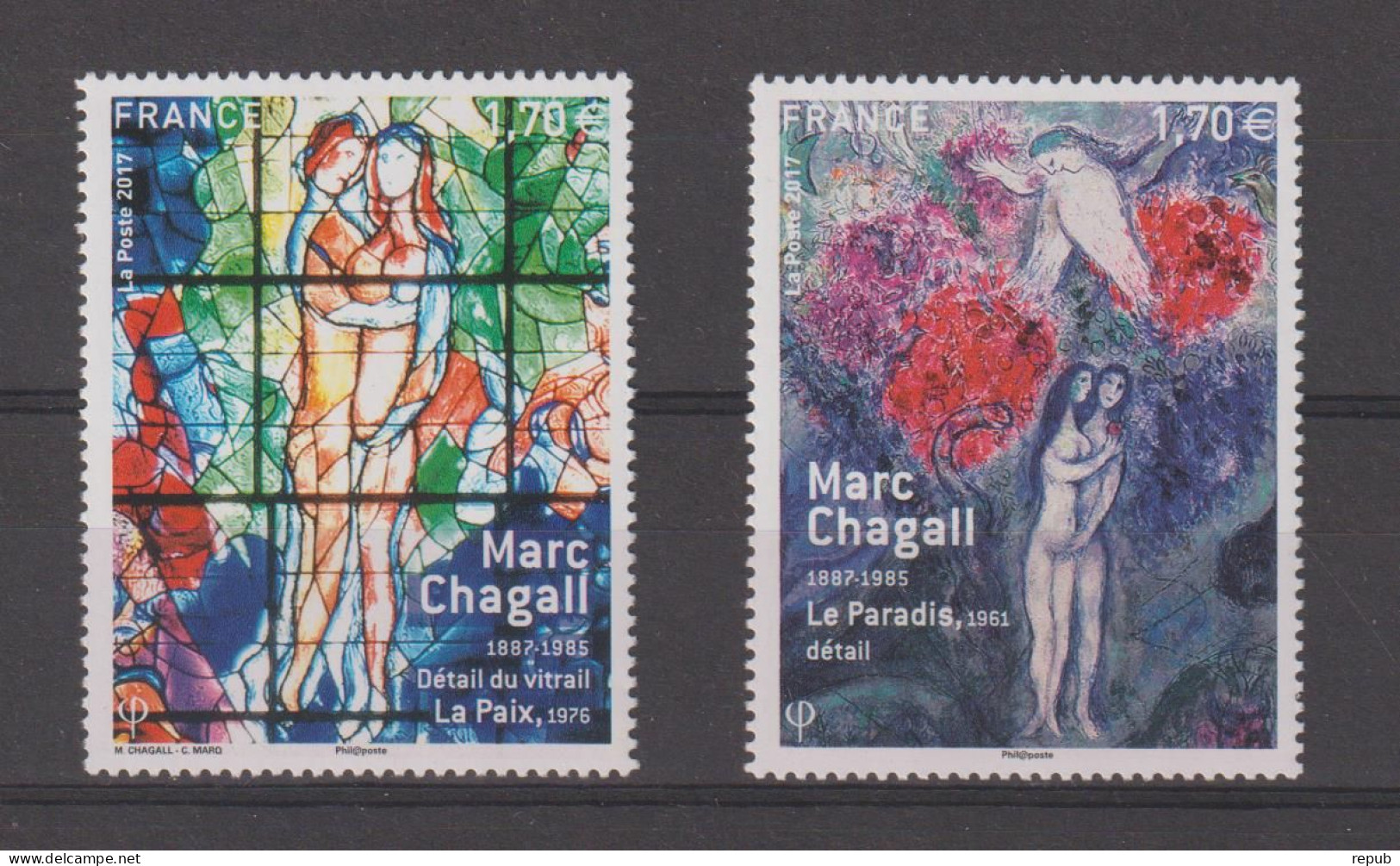 France 2017 Les 2 Timbres Du Bloc Chagall 5116-17, 2 Val ** MNH à La Faciale - Ongebruikt