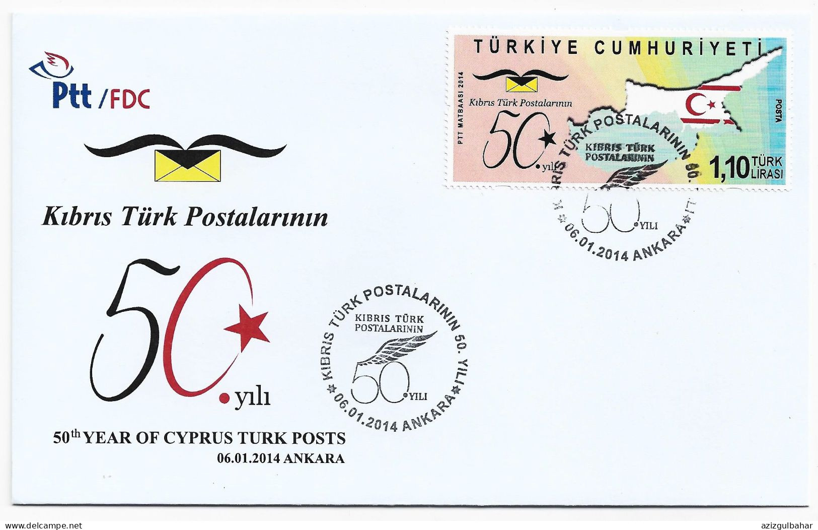 2014 - 50TH ANNIVERSARY OF CYPRUS TURKISH POST - FDC - Briefe U. Dokumente