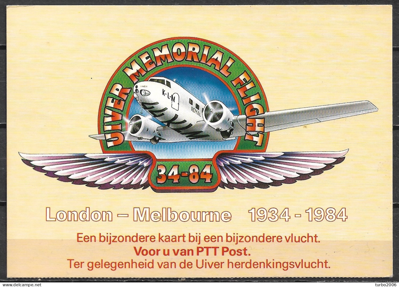 1984 Uiver Herdenkingsvlucht Amsterdam-Melbourne Met  NVPH LP 15 En 16 - Poste Aérienne