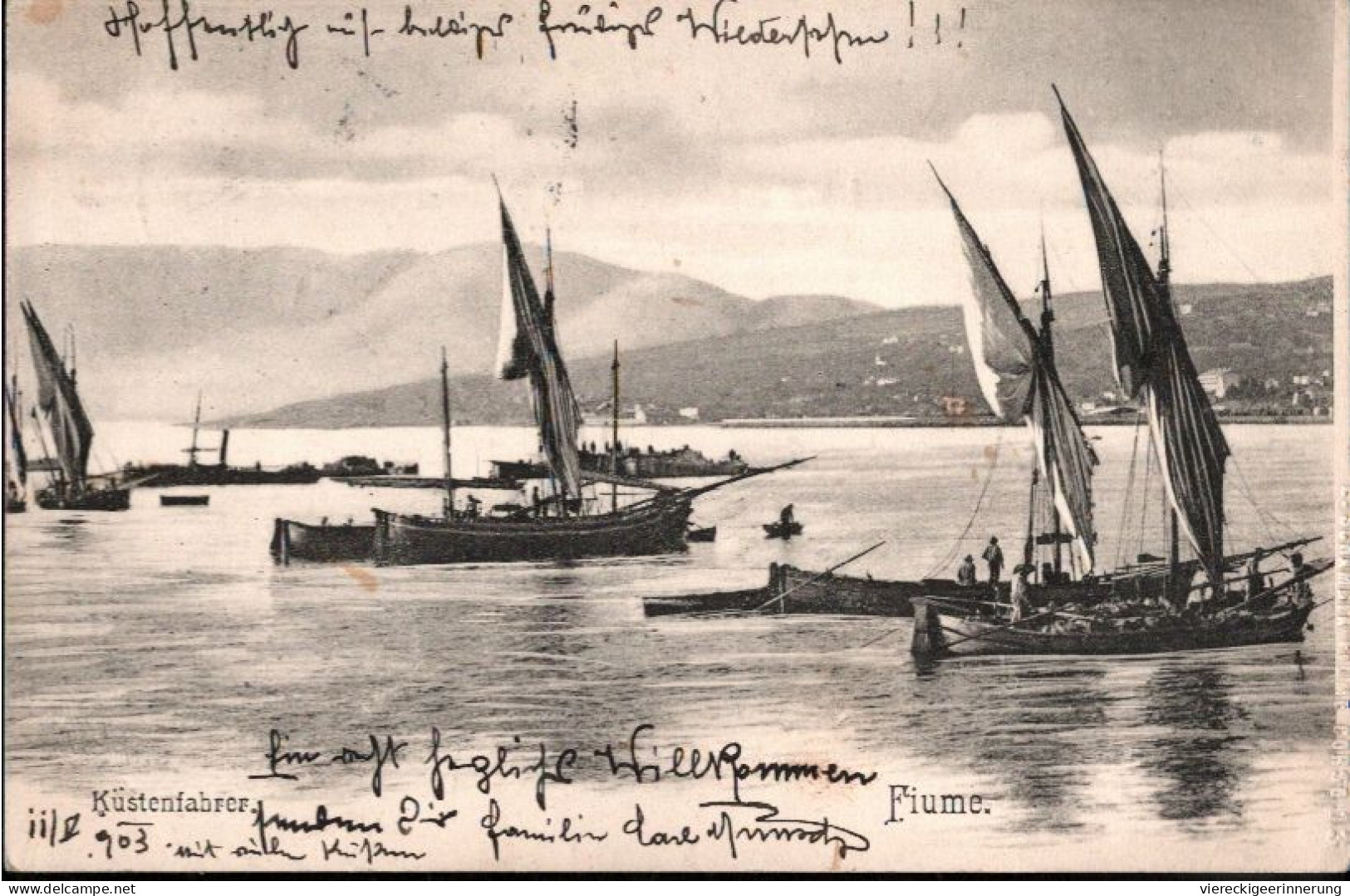 ! 1903 Alte Ansichtskarte Aus Fiume,  Segelschiffe, Ships, Gelaufen Nach Abbazia - Kroatien