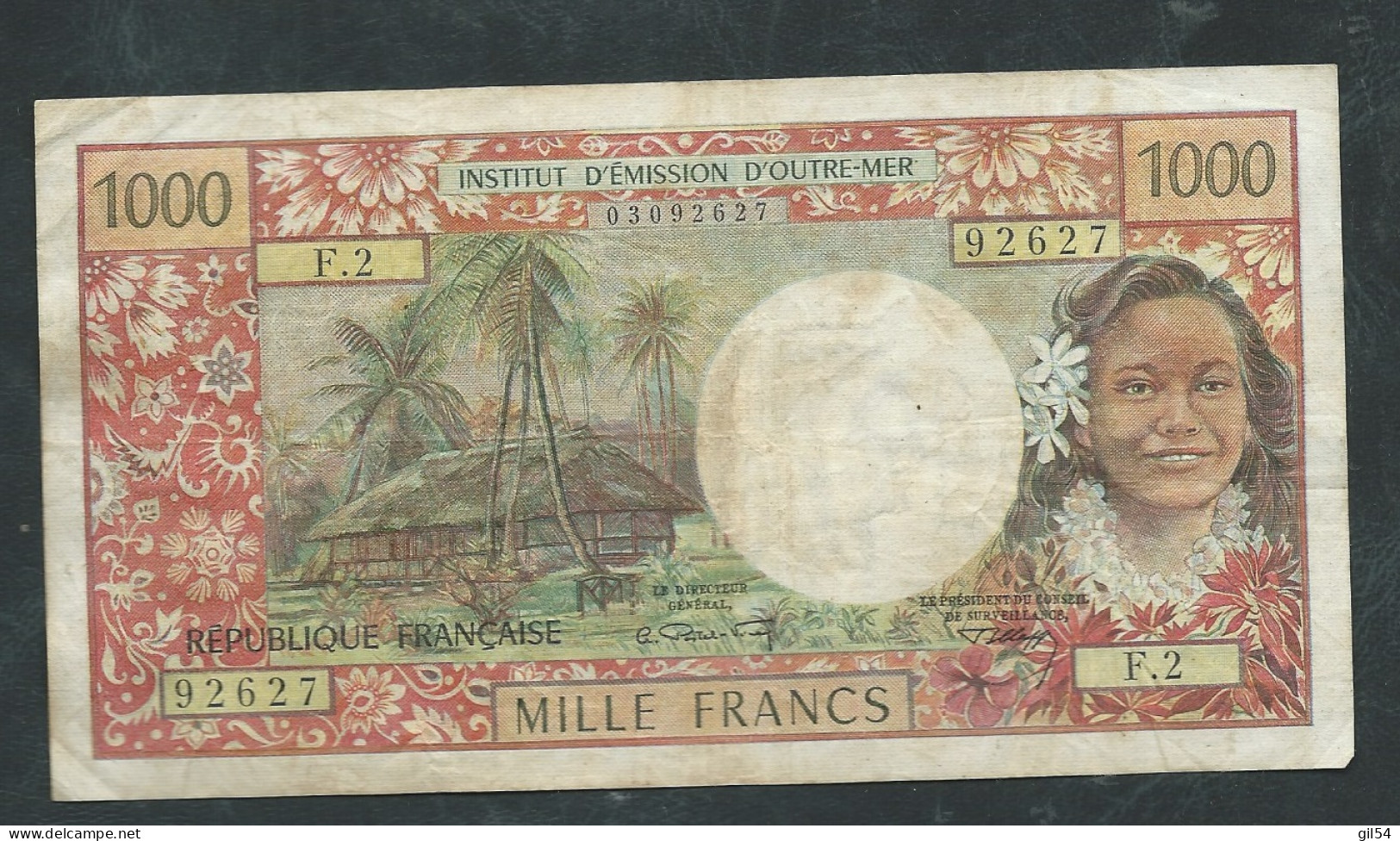 Billet, Tahiti, 1000 Francs, 1969-1971, F.2 92627 - Signature  Bernard Clappier / André Postel-Vinay. - Laura 12706 - Papeete (Französisch-Polynesien 1914-1985)