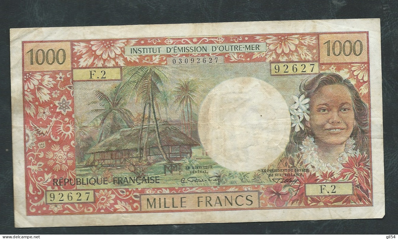 Billet, Tahiti, 1000 Francs, 1969-1971, F.2 92627 - Signature  Bernard Clappier / André Postel-Vinay. - Laura 12706 - Papeete (Polinesia Francesa 1914-1985)