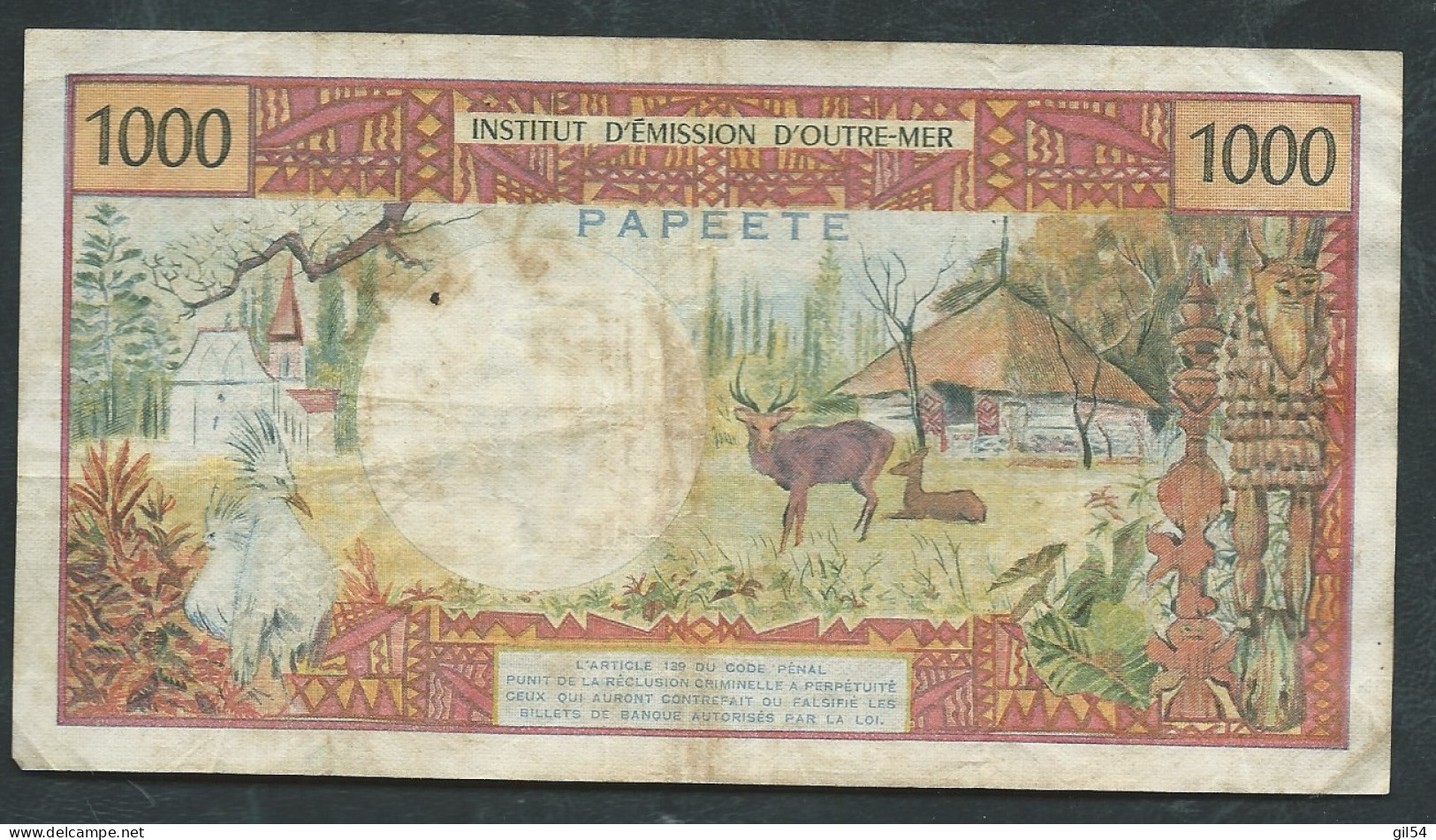 Billet, Tahiti, 1000 Francs, 1969-1971, F.2 92627 - Signature  Bernard Clappier / André Postel-Vinay. - Laura 12706 - Papeete (Polinesia Francesa 1914-1985)