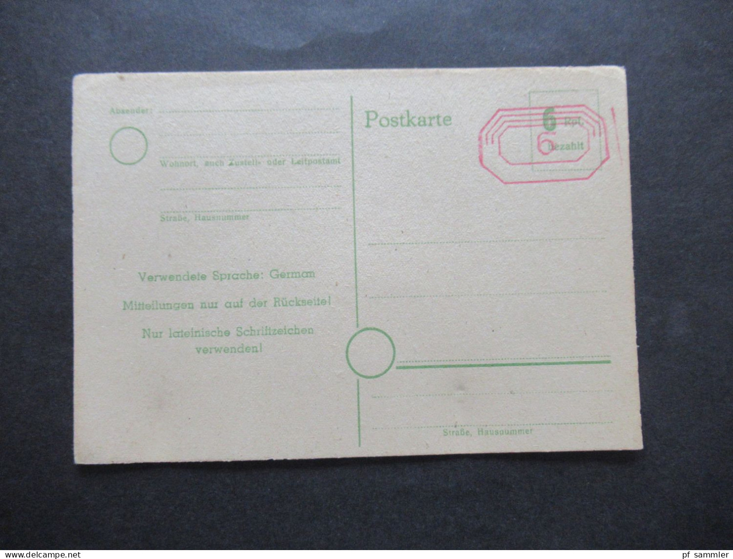 Bizone Ganzsache 1945 Notausgabe 6 Rpf. Bezahlt Und Freistempel Bremen RPD ?!  Ungebraucht - Provisional Issues British Zone