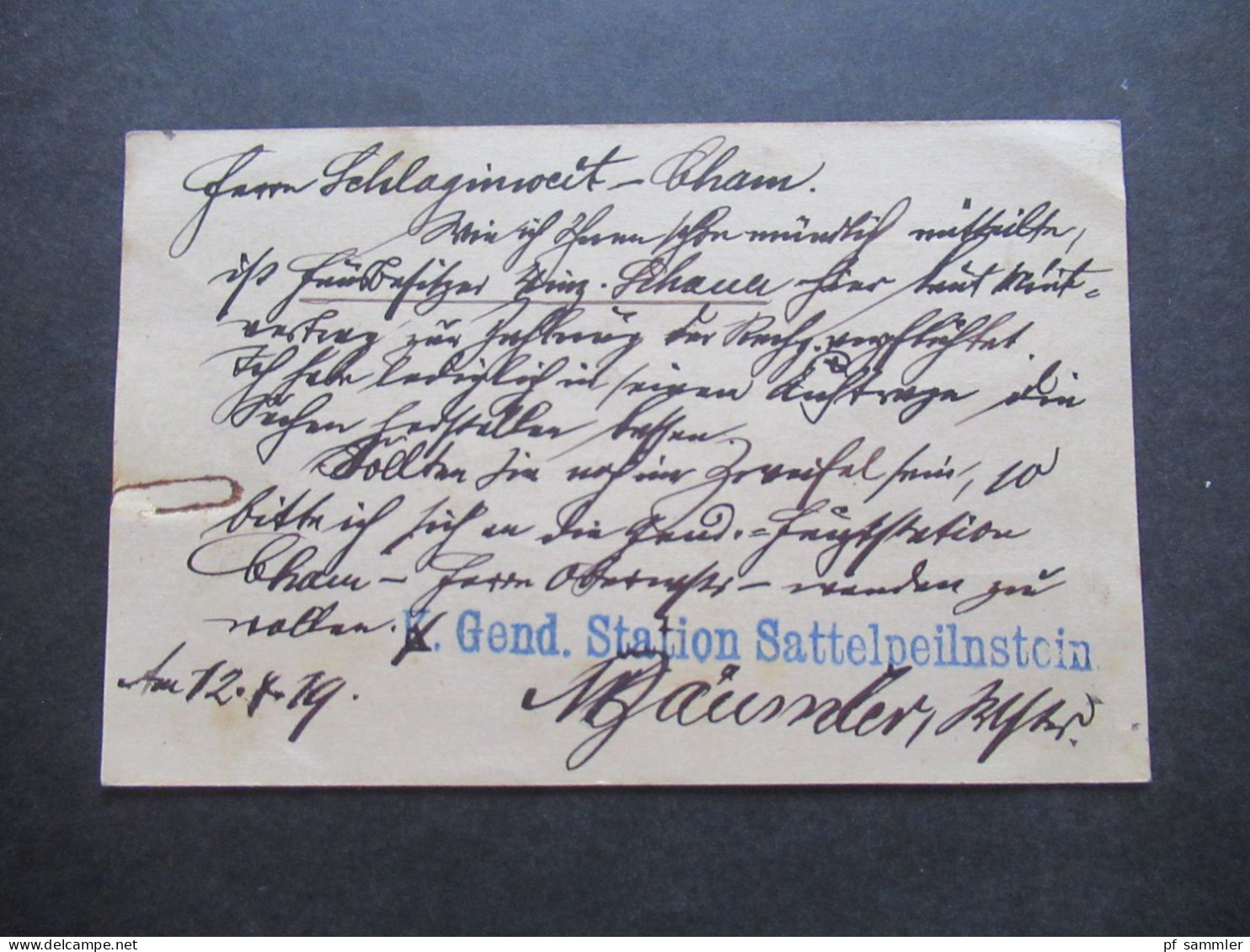 AD Bayern 1919 Dienst PK / Ganzsache DP 1 /01 Mit Zusatzfrankatur Blauer L1 K. Gend. Station Sattelpeilstein - Postwaardestukken