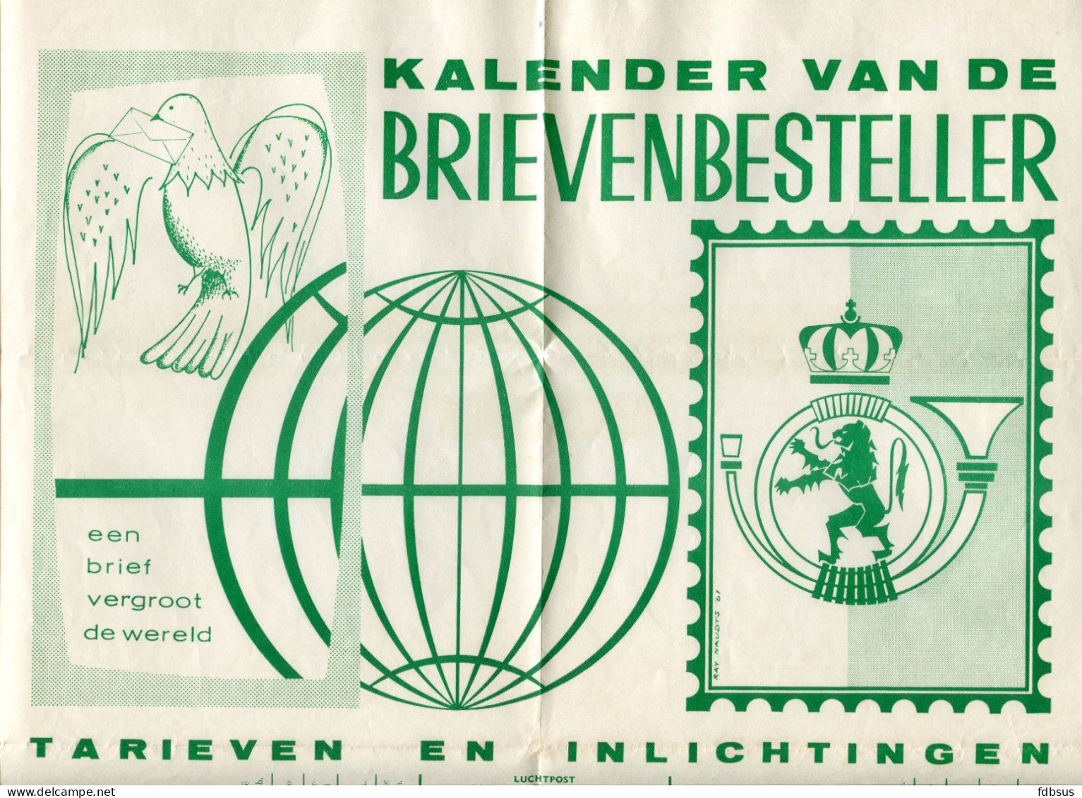 1961 Kalender Van De Brievenbesteller - Met Tarieven ( Ook Kongo ) En Inlichtingen - Drukkerij Plantin Antwerpen - Tamaño Grande : 1961-70