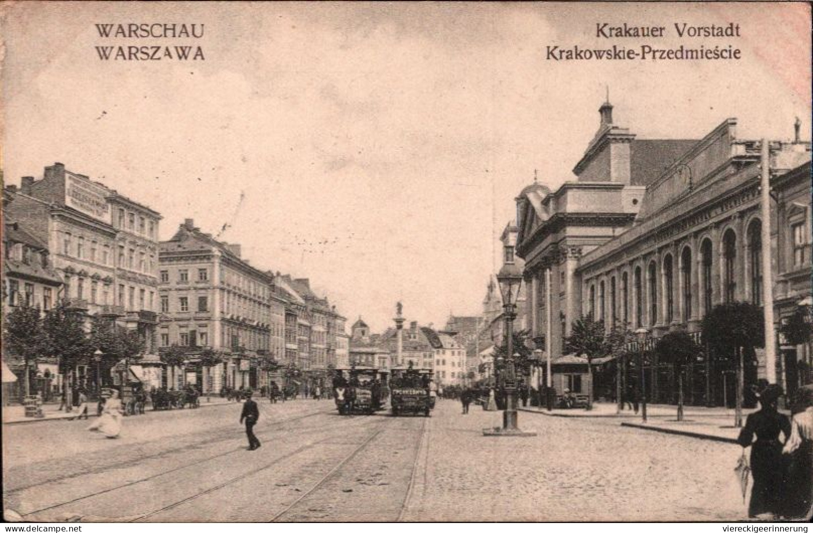 ! Alte Ansichtskarte Warschau, Warszawa, Krakauer Vorstadt, Straßenbahn, Tram, 1915, Polen - Poland