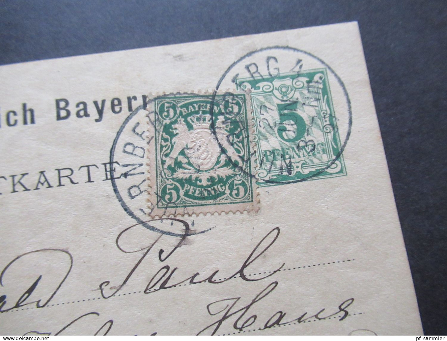 AD Bayern 1897 Ganzsache Mit 5 Pfennig Zusatzfrankatur Als Auslands PK UPU Nach Italien / Venedig - Postwaardestukken