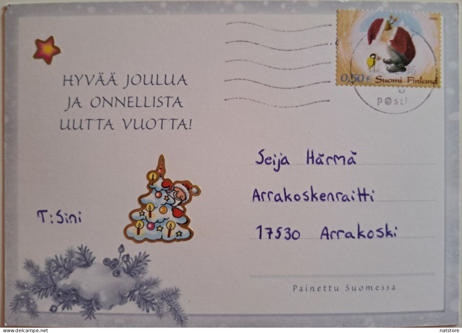 FINLAND.. POSTCARD WITH STAMP ..PAST MAIL..MERRY CHRISTMAS! - Covers & Documents