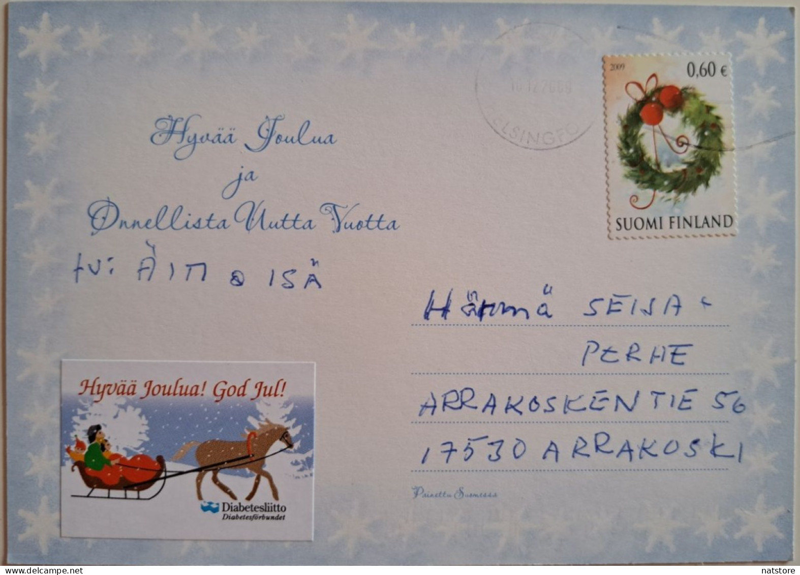 FINLAND.. POSTCARD WITH STAMP ..PAST MAIL..MERRY CHRISTMAS! - Covers & Documents