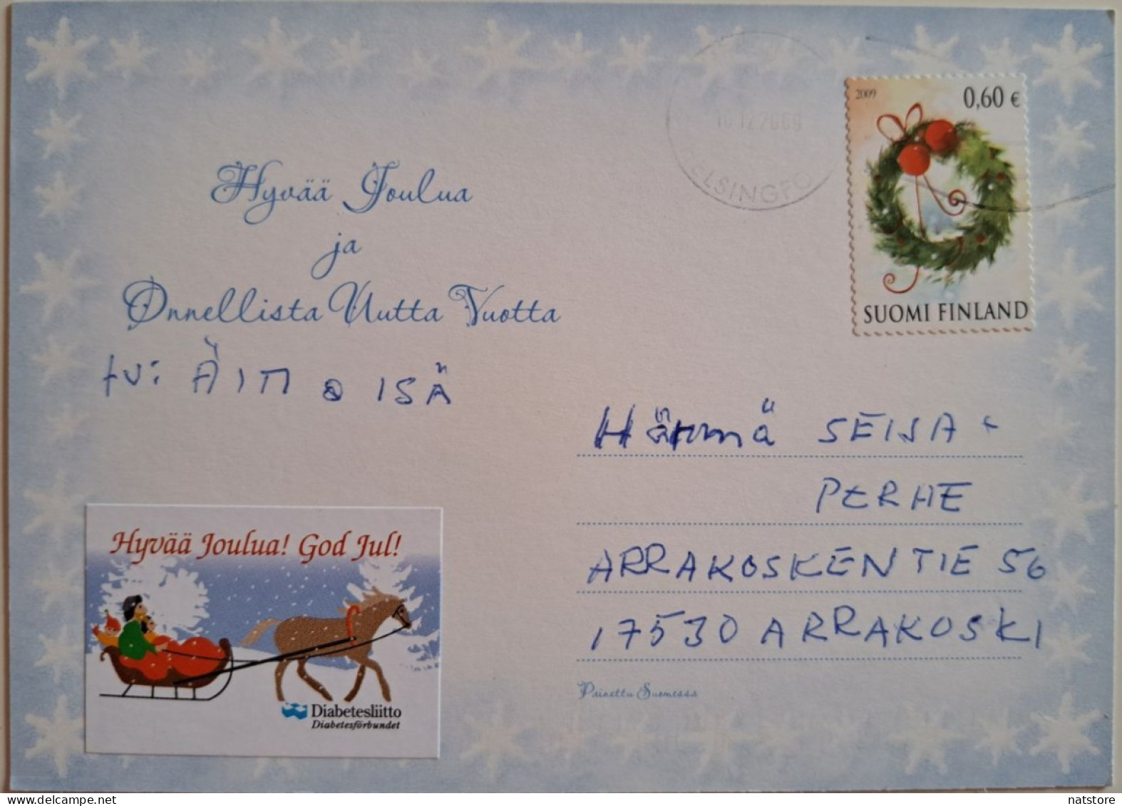 FINLAND.. POSTCARD WITH STAMP ..PAST MAIL..MERRY CHRISTMAS! - Brieven En Documenten