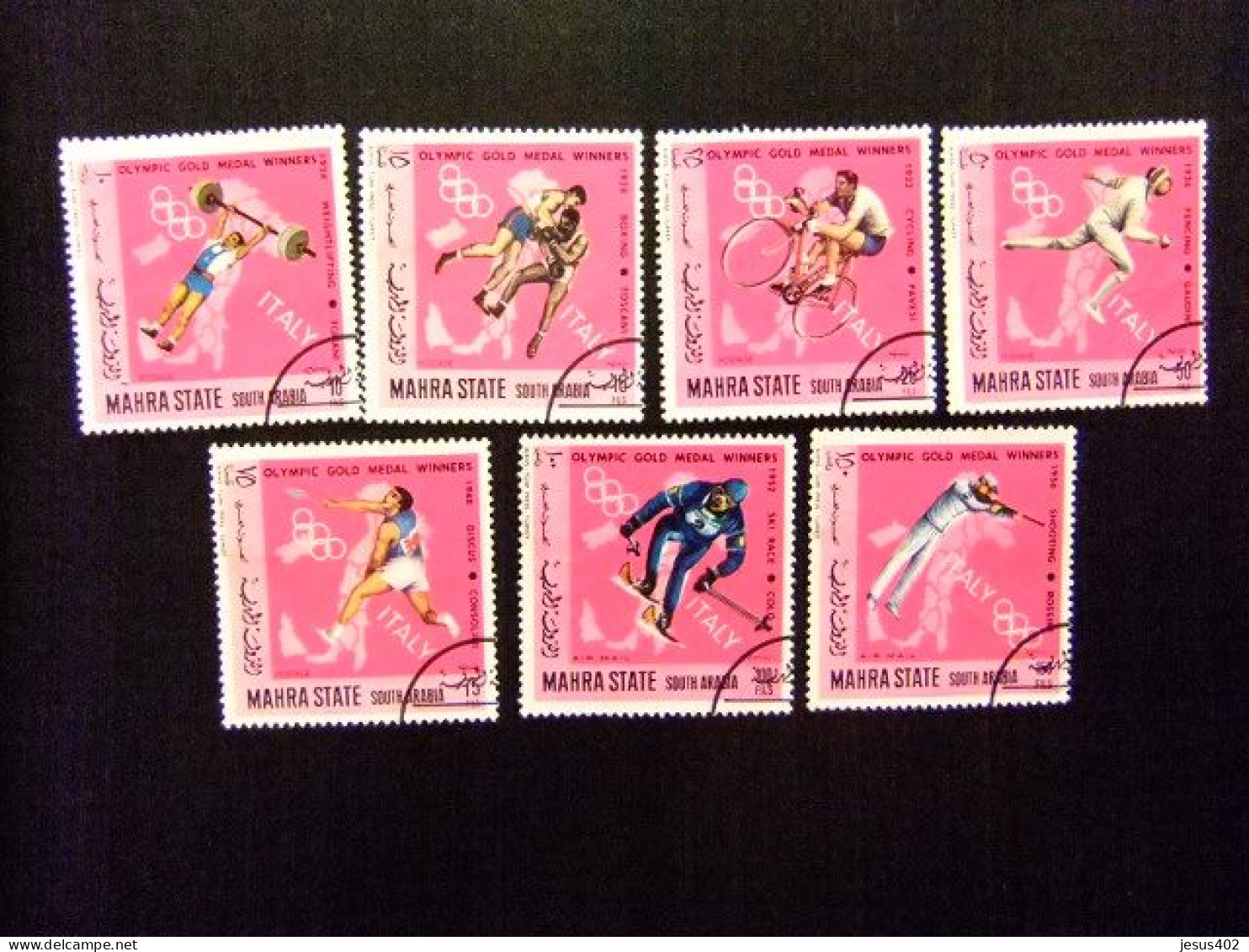 MAHRA ARABIA DU SUD 1968 YVERT 14 FU + PA 12 FU VENCEDORES DE LOS JUEGOS OLIMPICOS - Used Stamps