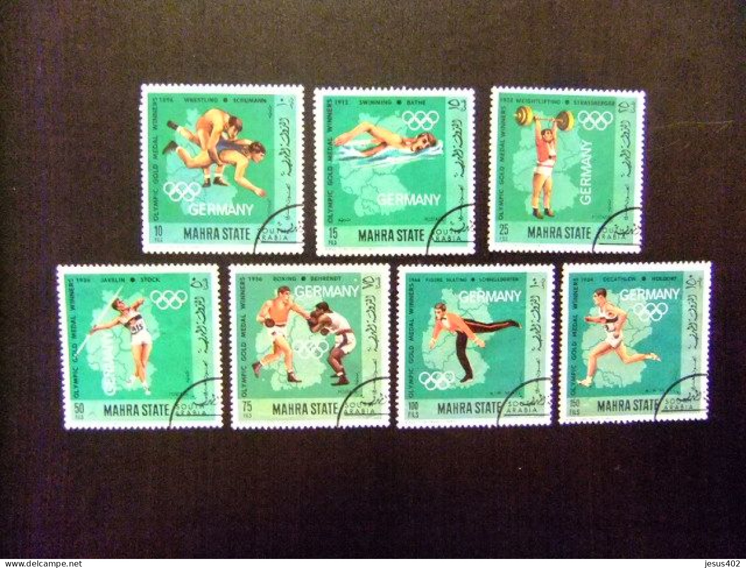 MAHRA ARABIA DU SUD 1968 YVERT 13 FU + PA 11 FU VENCEDORES ALEMANES EN LOS JUEGOS OLIMPICOS - Summer 1972: Munich