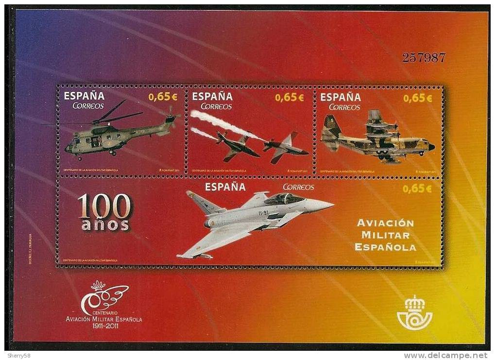 2011-ED. 4653-H.B. -100 AÑOS DE AVIACIÓN MILITAR ESPAÑOLA-NUEVO - Blocs & Hojas