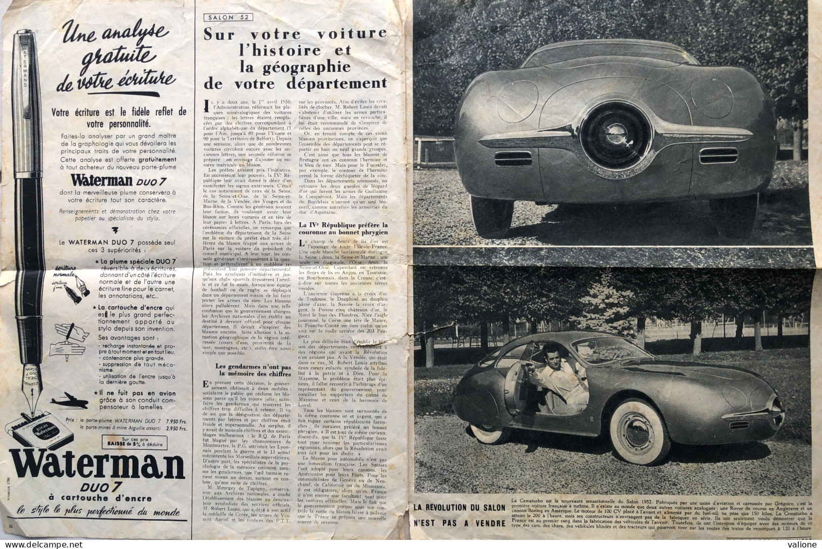 Double Page De Paris-Match Du Salon Automobile 1952. - Autosport - F1