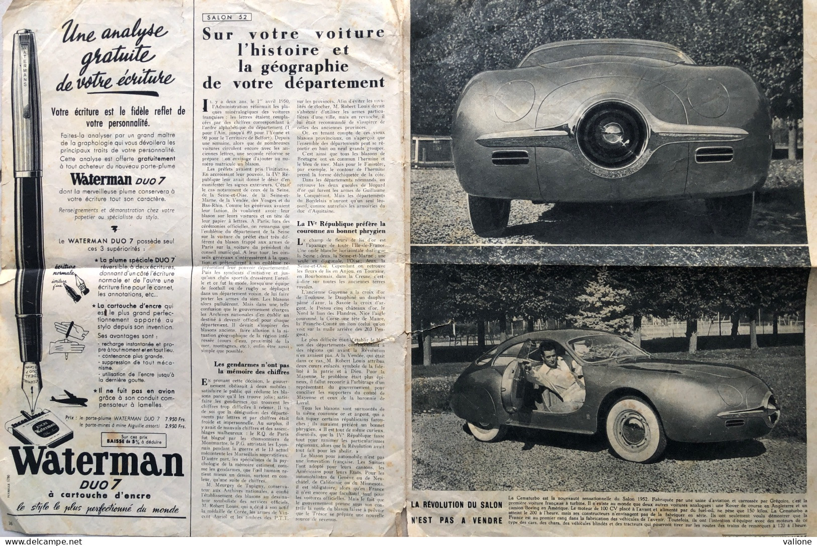 Double Page De Paris-Match Du Salon Automobile 1952. - Automobilismo - F1