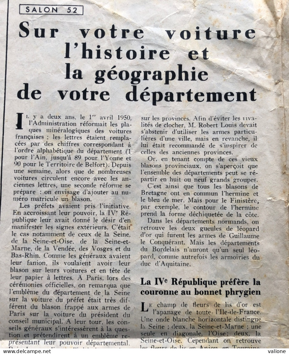 Double Page De Paris-Match Du Salon Automobile 1952. - Autorennen - F1