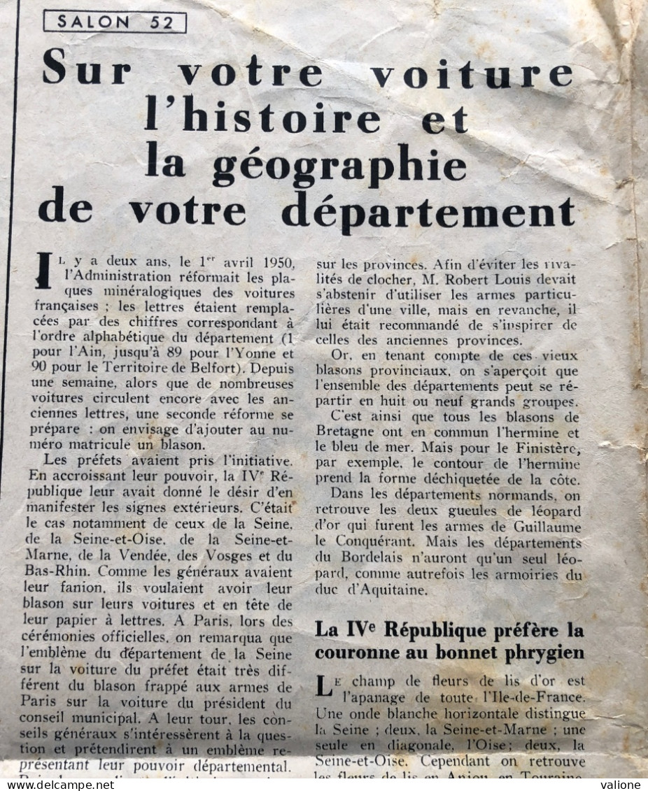 Double Page De Paris-Match Du Salon Automobile 1952. - Automobile - F1