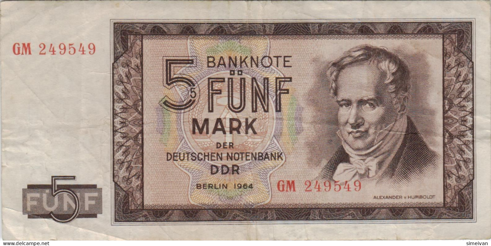 Germany Democratic Republic 5 Mark 1964 P-22a DDR East Germany Banknote Deutschland Allemagne #5077 - 5 Deutsche Mark