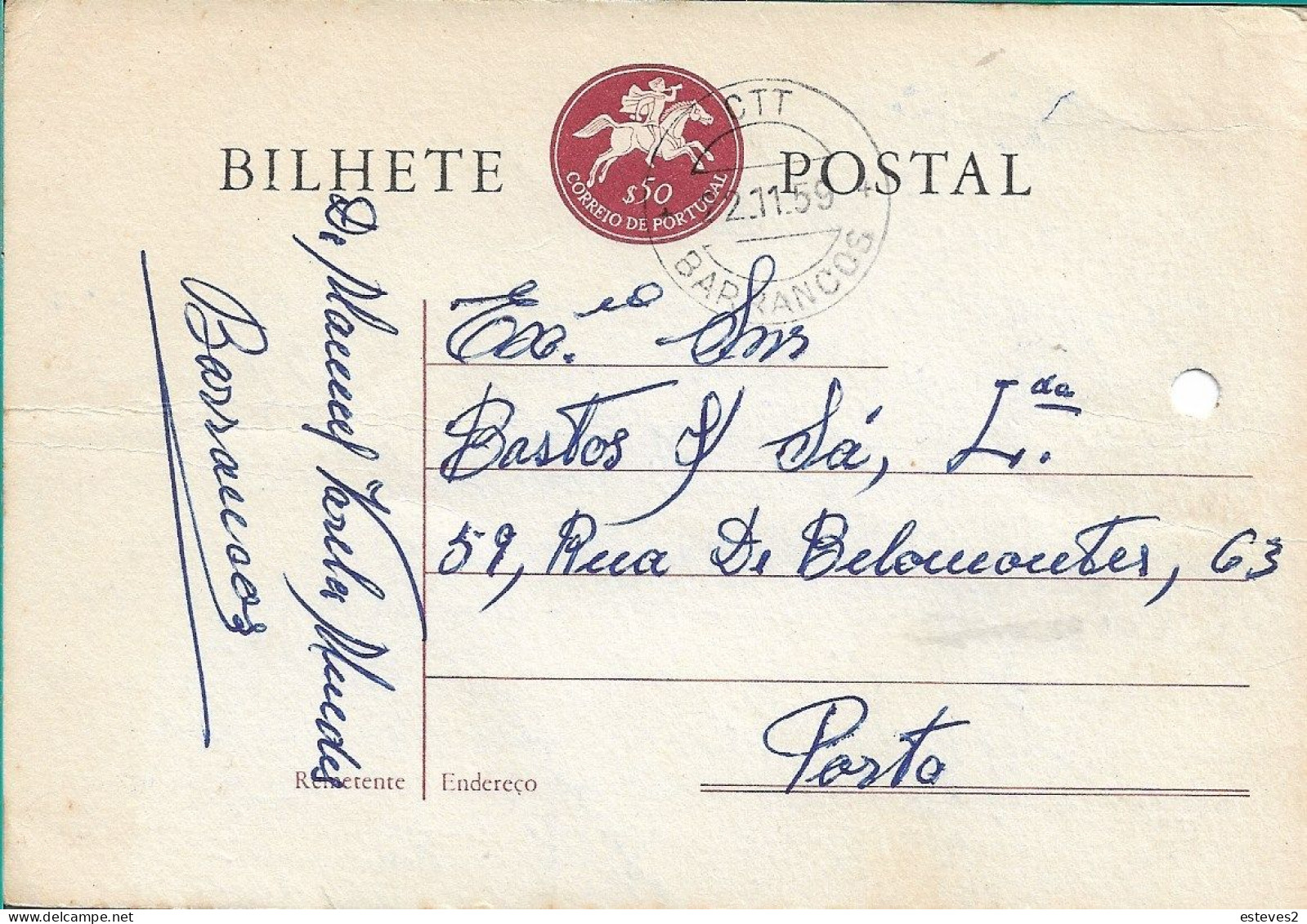 Portugal , 1959 , BARRANCOS  Postmark On Postal Stationery - Marcophilie