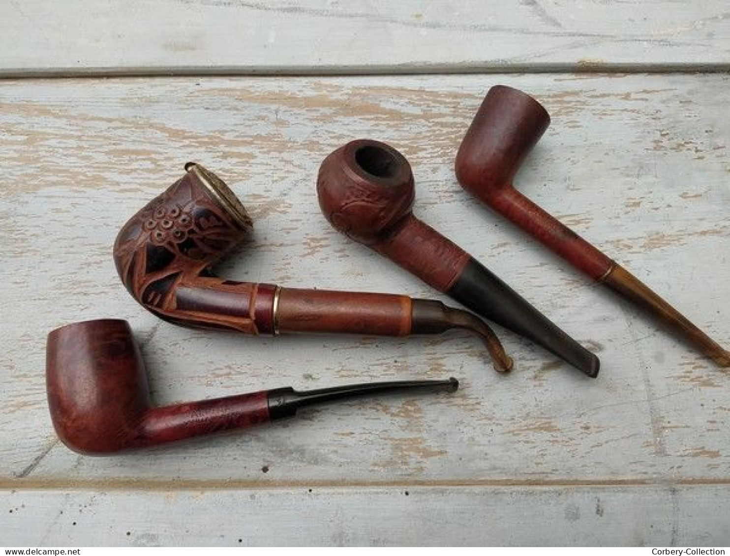 Lot 4 Anciennes Pipes En Bruyère Collection Tabac - Pipe In Bruyère