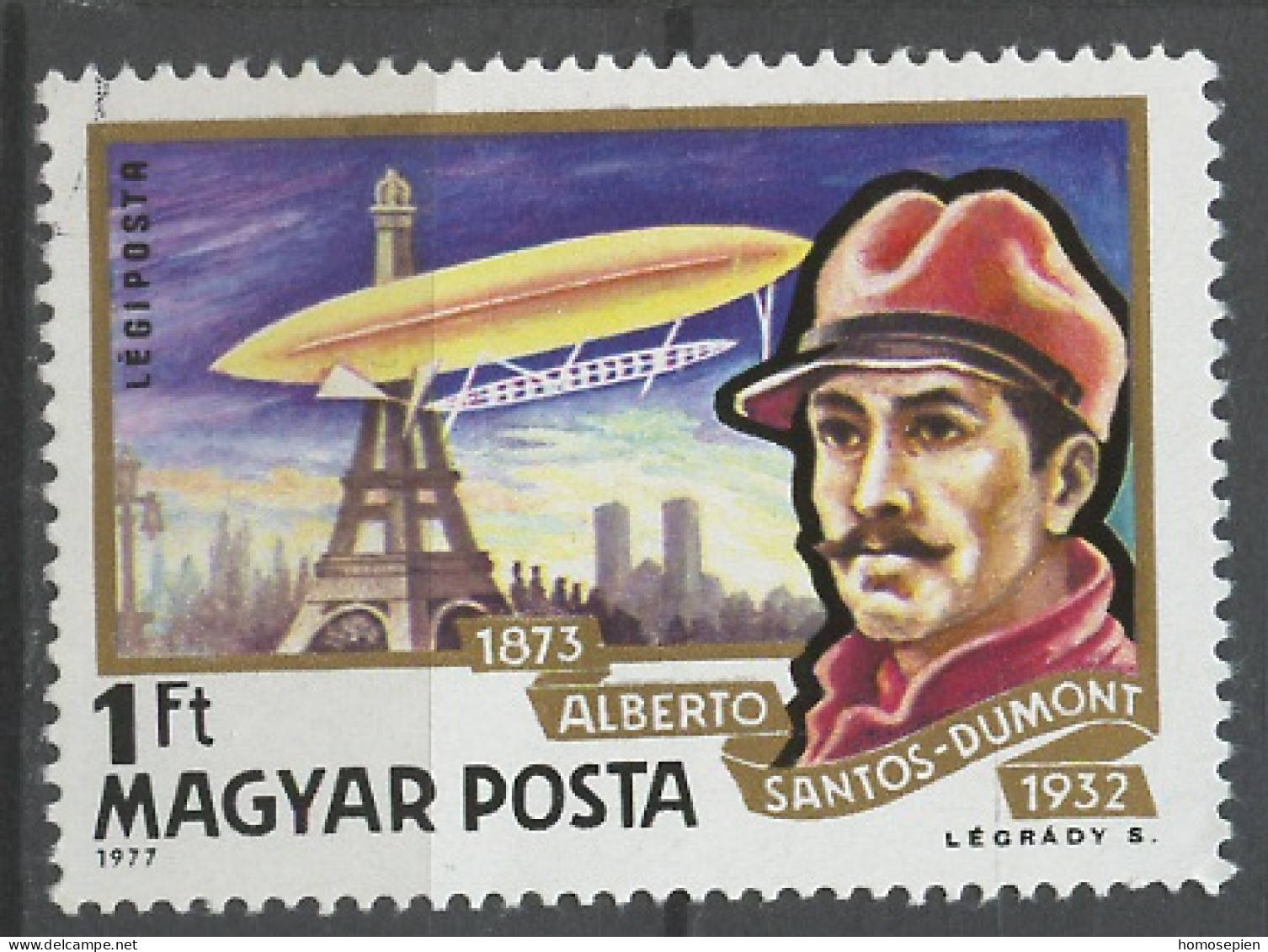 Hongrie - Hungary - Ungarn Poste Aérienne 1977 Y&T N°PA402 - Michel N°F3232 (o) - 1fo A Santos Dumont - Oblitérés
