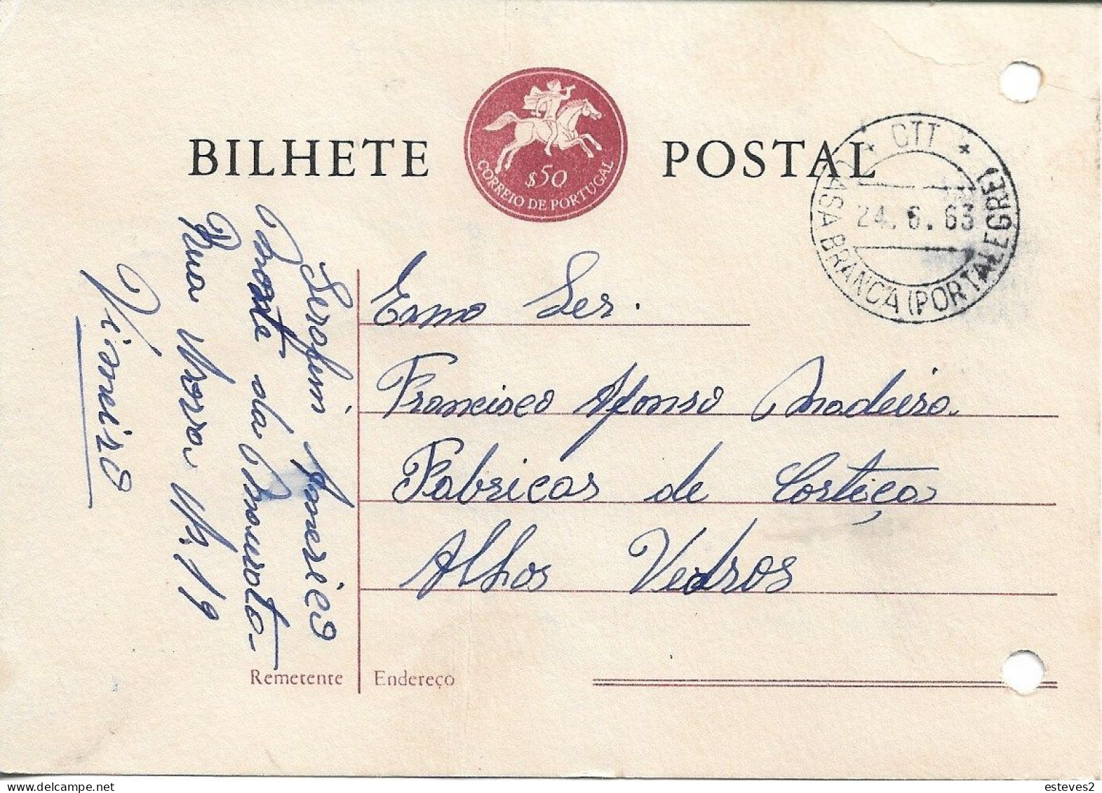 Portugal , 1963 , CASA BRANCA PORTALEGRE   Postmark On Postal Stationery , Alentejo - Poststempel (Marcophilie)