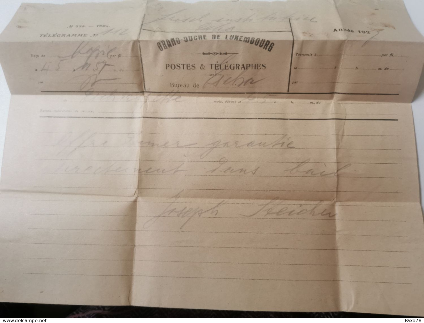 Télégramme Luxembourg 1927 Esch-Alzette - Telégrafos