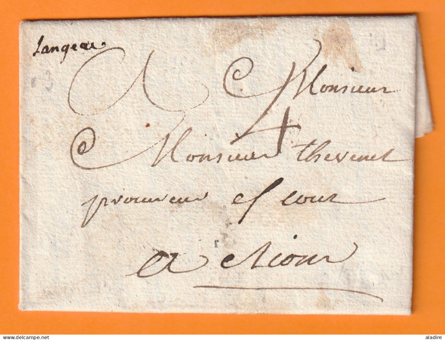 1782 - Marque Postale Manuscrite LANGEAC Sur Lettre De CHANTEUGES, Haute Loire Vers RIOM, Puy De Dôme - 1701-1800: Vorläufer XVIII