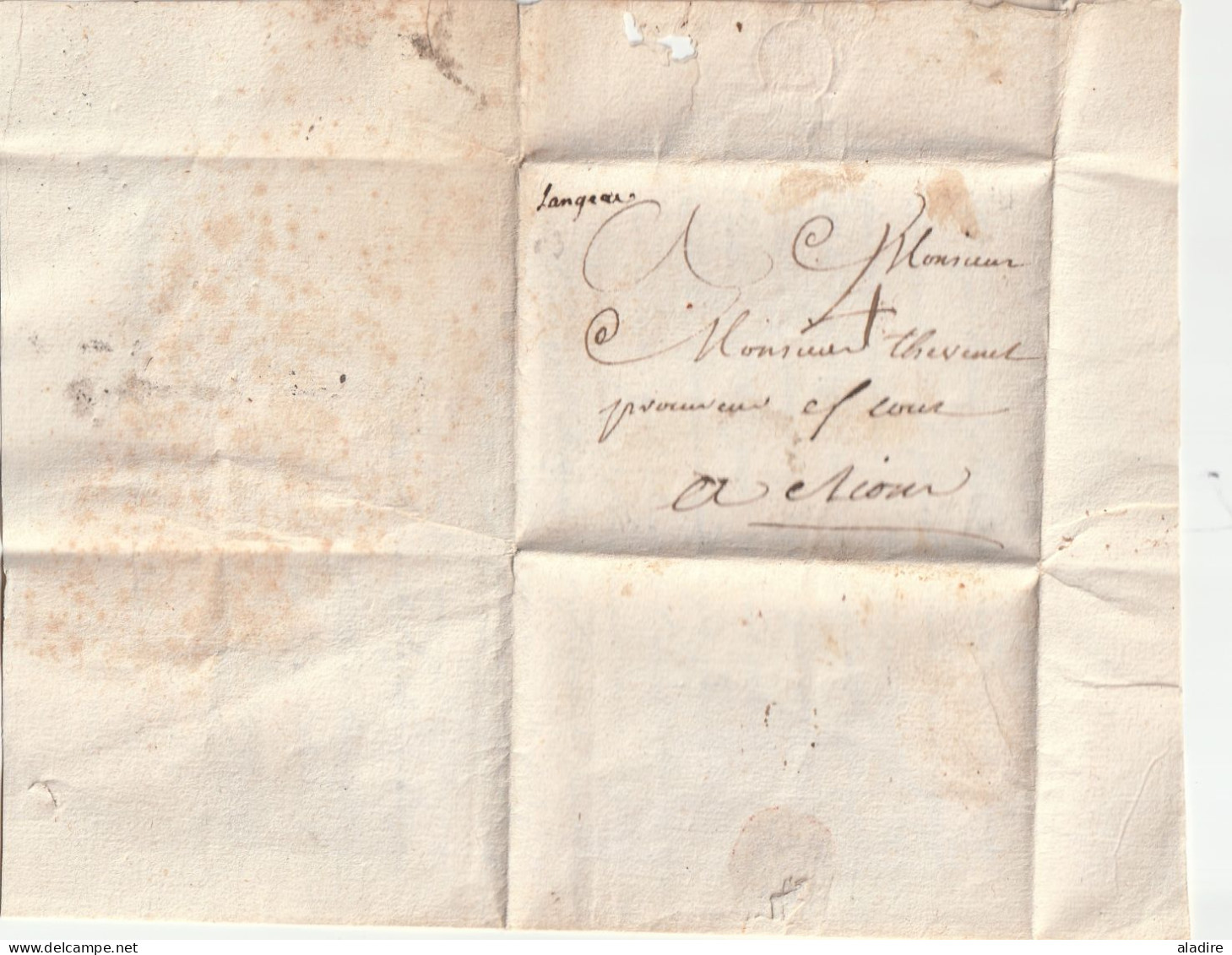 1782 - Marque postale manuscrite LANGEAC sur lettre de CHANTEUGES, Haute Loire vers RIOM, Puy de Dôme
