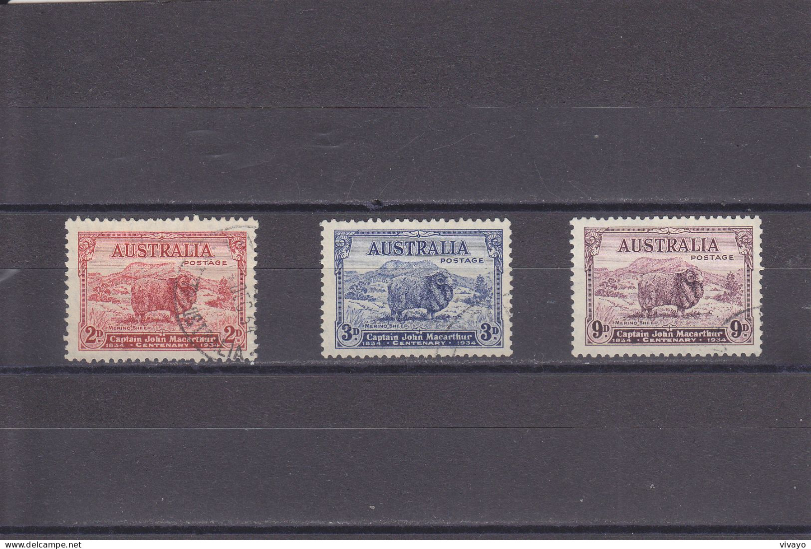 AUSTRALIA - O / FINE CANCELLED - 1934 - MERINOS AND 100TH ANNIV. CAPT. MACARTHUR -  Yv. 97/99    - Mi. 123/5 - Used Stamps