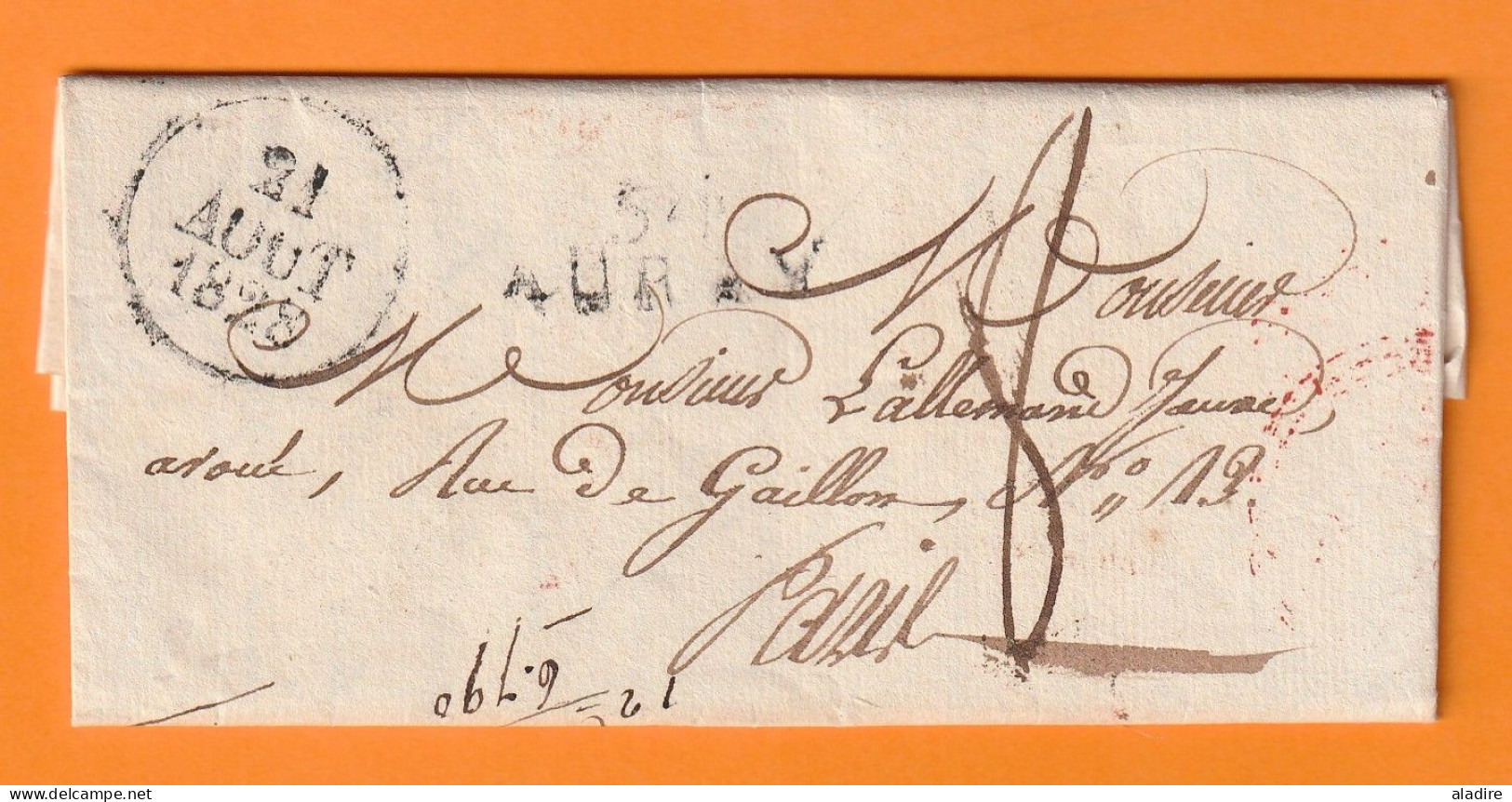 1828 - Marque Postale 54 AURAY, Morbihan Sur Lettre Pliée Avec Corresp. Vers PARIS - Dateurs En Départ Et Arrivée - 1801-1848: Vorläufer XIX