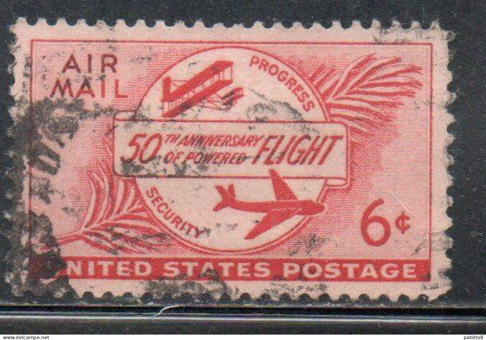 USA STATI UNITI 1953 AIRMAIL AIR MAIL POSTA AEREA FIRST PLANE AND MODERN CENT 6c USED USATO OBLITERE' - 2a. 1941-1960 Afgestempeld