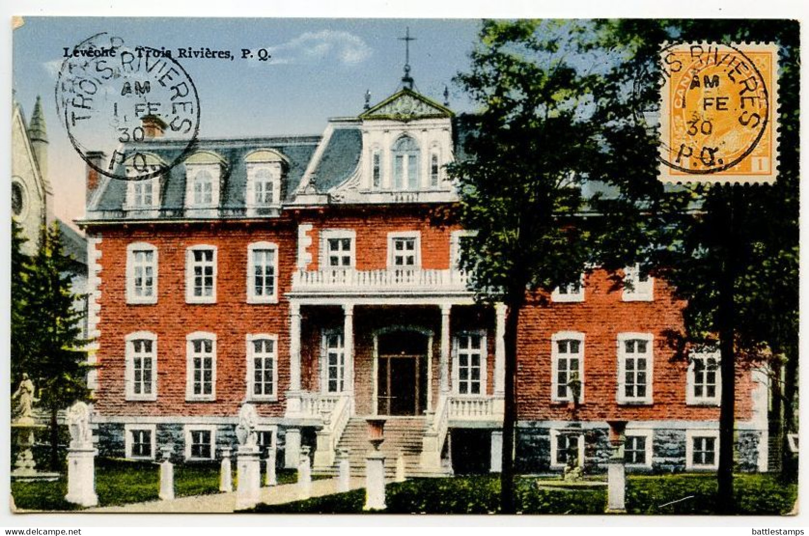 Canada 1930 Postcard Trois-Rivières, Quebec - L'évêché / Bishopric; Scott 105 - 1c. KGV - Trois-Rivières
