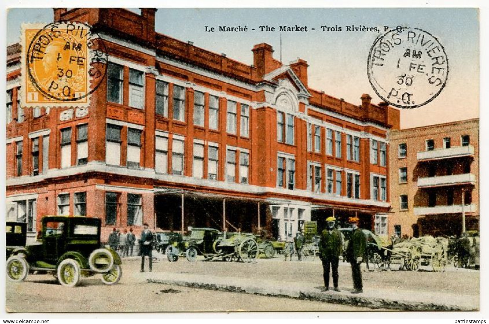 Canada 1930 Postcard Trois-Rivières, Quebec - Le Marche / The Market; Scott 105 - 1c. KGV - Trois-Rivières