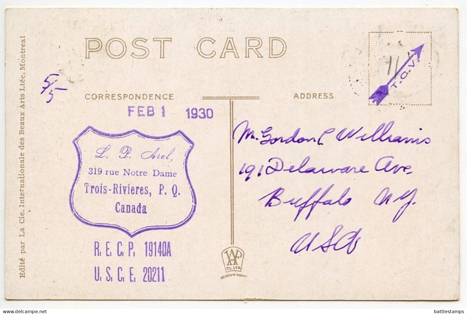 Canada 1930 Postcard Trois-Rivières, Quebec - Le Marche / The Market; Scott 105 - 1c. KGV - Trois-Rivières