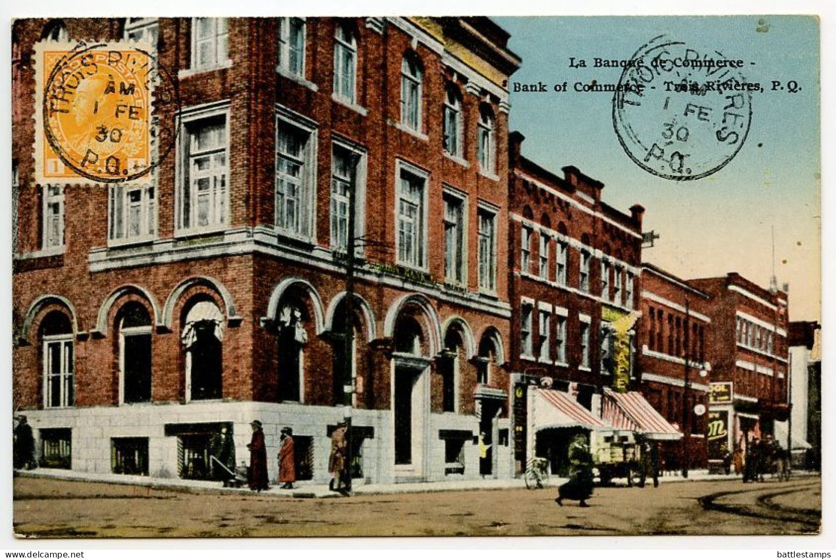 Canada 1930 Postcard Trois-Rivières, Quebec - La Banque De Commerce / Bank; Scott 105 - 1c. KGV - Trois-Rivières