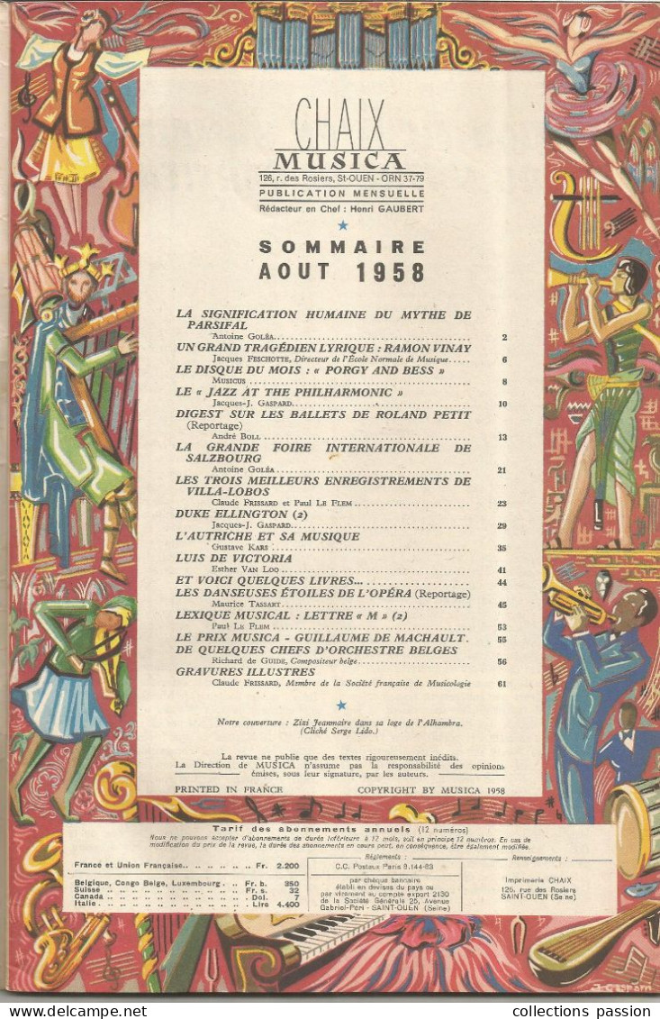 Revue Mensuelle, MUSICA Disques, Aout 1958, N° 53, 64 Pages,Zizi Jeanmaire, Les Ballets De Roland PETIT...frais Fr 4.00e - Muziek