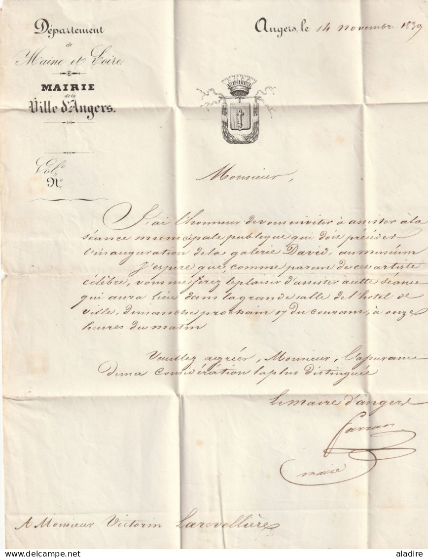 1839 -  Lettre Pliée Avec Correspondance D'ANGERS En Ville - Invitation Du Maire - Cachet Municipal Au Verso - 1801-1848: Vorläufer XIX