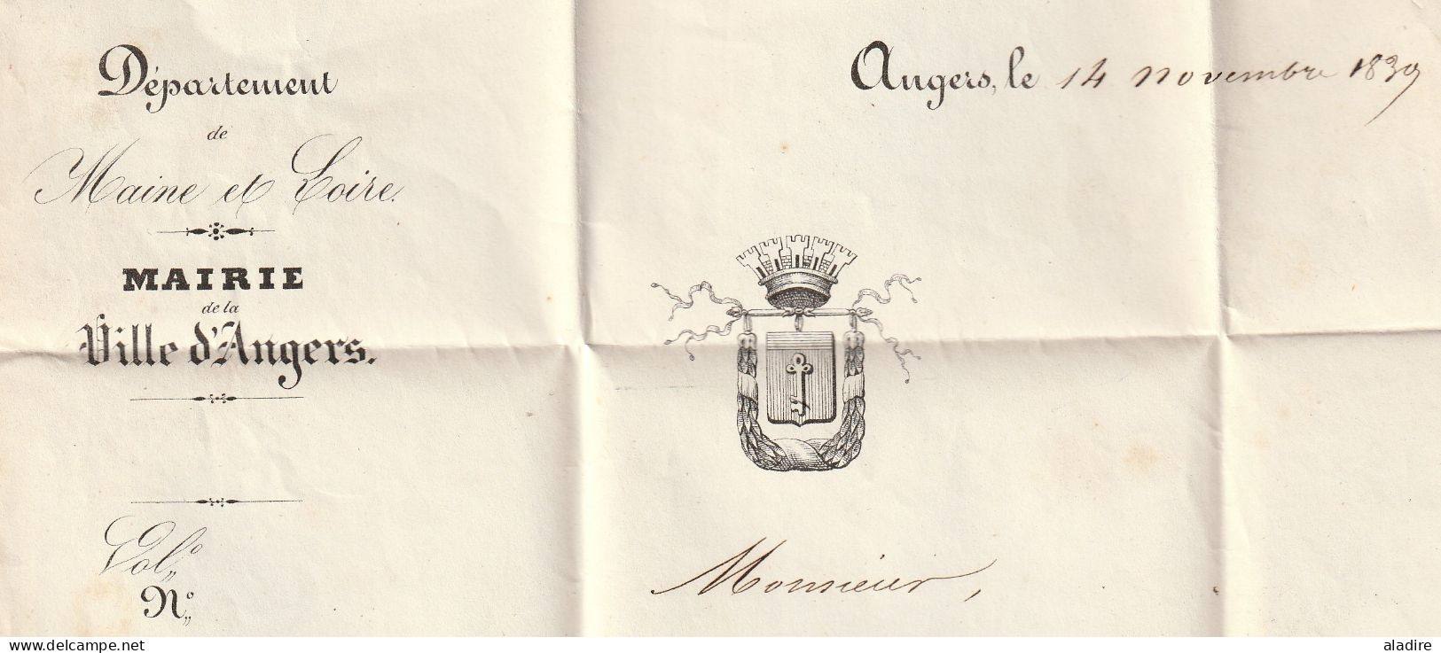 1839 -  Lettre Pliée Avec Correspondance D'ANGERS En Ville - Invitation Du Maire - Cachet Municipal Au Verso - 1801-1848: Vorläufer XIX