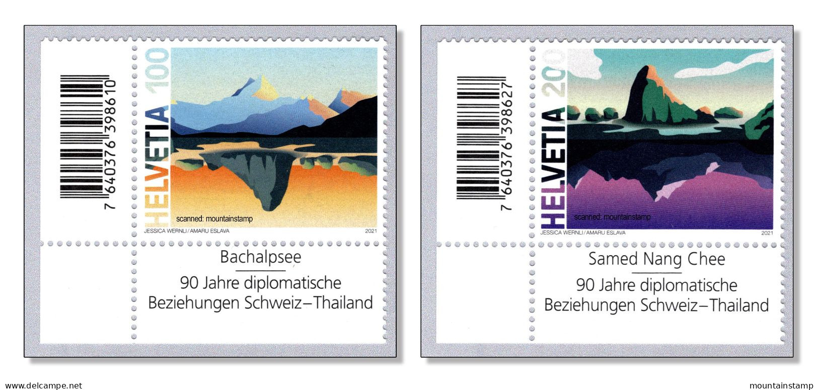 Switzerland 2021 (B20) Mountains Berge Lake Bachalp Schreckhorn 4078m  Joint Issue Thailand MNH ** Barecode - Ungebraucht