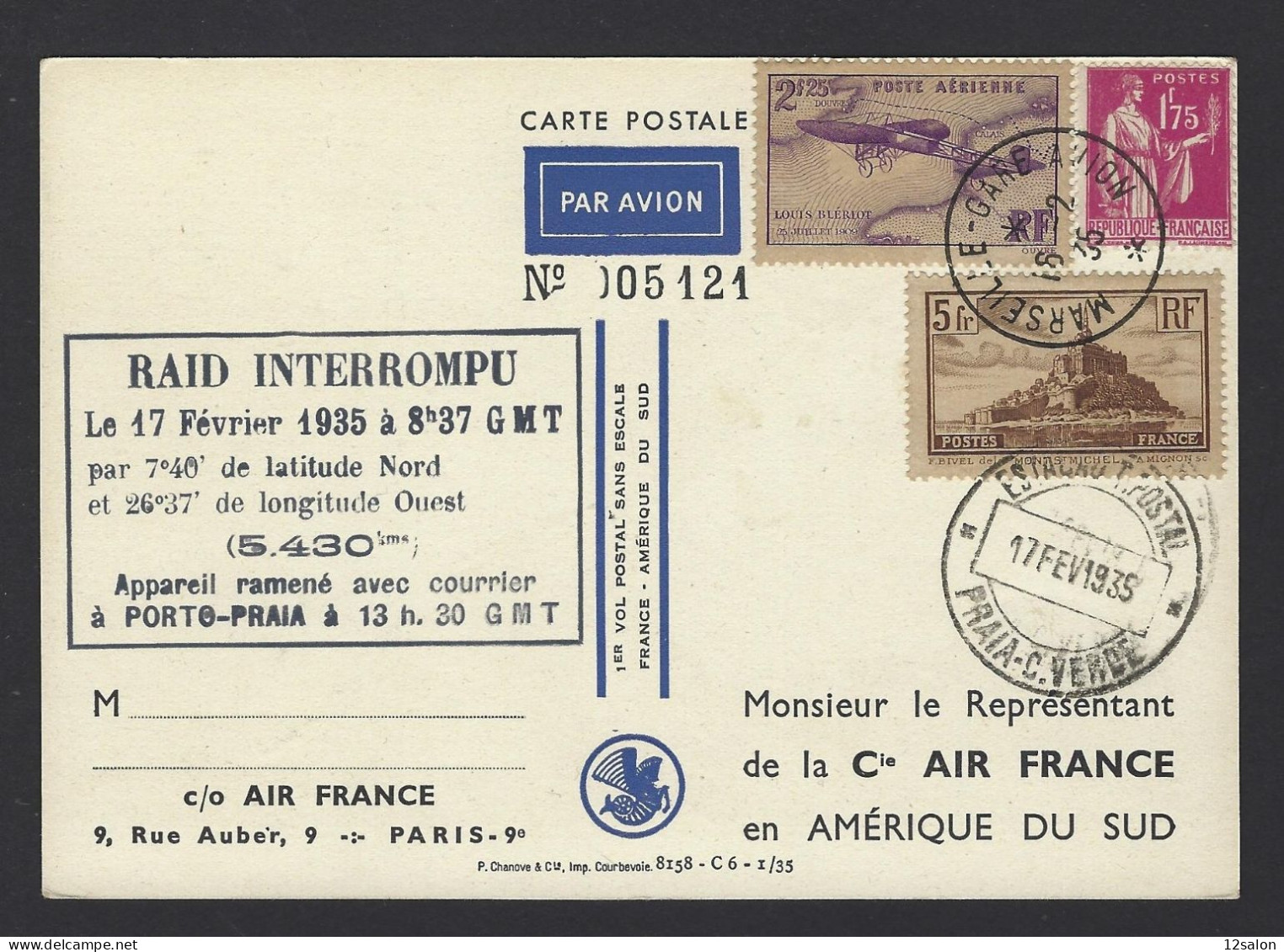 POSTE AÉRIENNE AVION AVIATION  1935 MARSEILLE GARE AVION RAID INTERROMPU - 1927-1959 Lettres & Documents