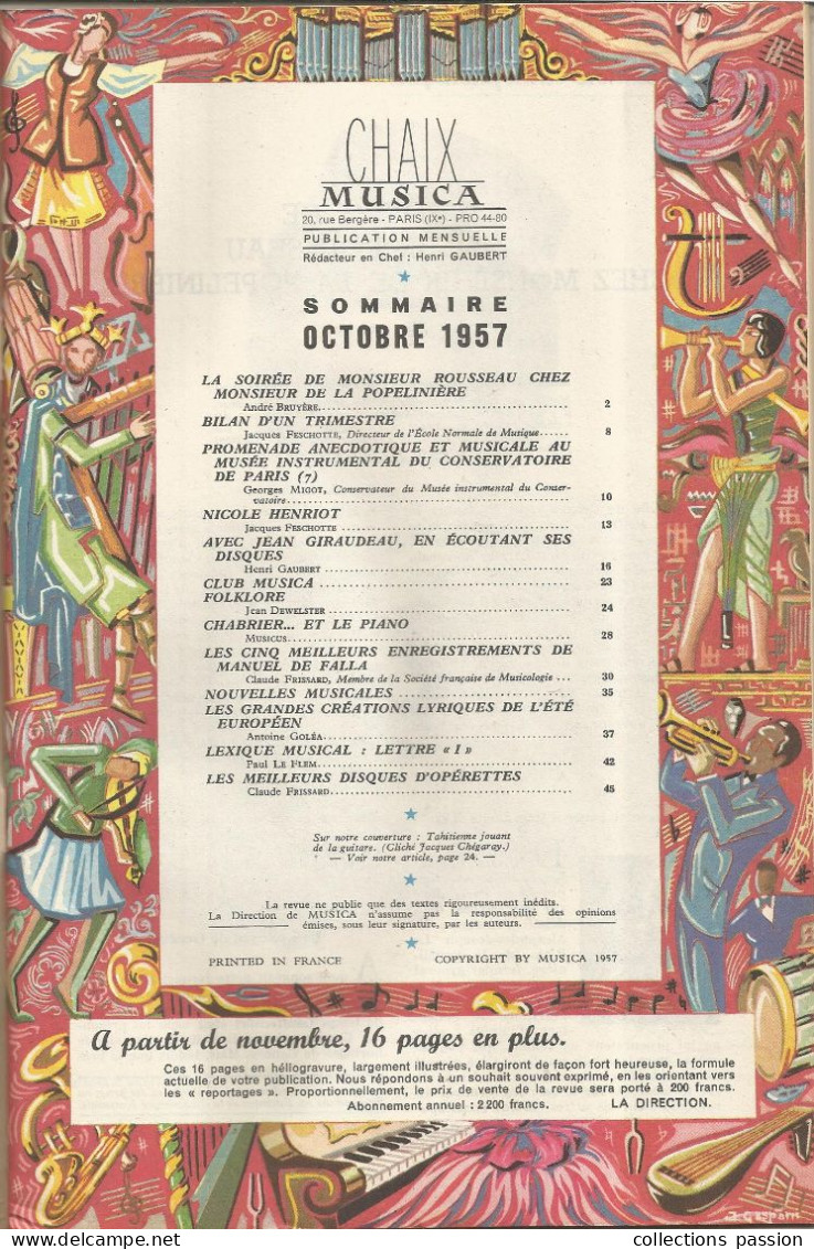 Revue Mensuelle, MUSICA Disques, Oct.1957, N° 43, 48 Pages, Folklore Tahitien, Frais Fr 4.00e - Music