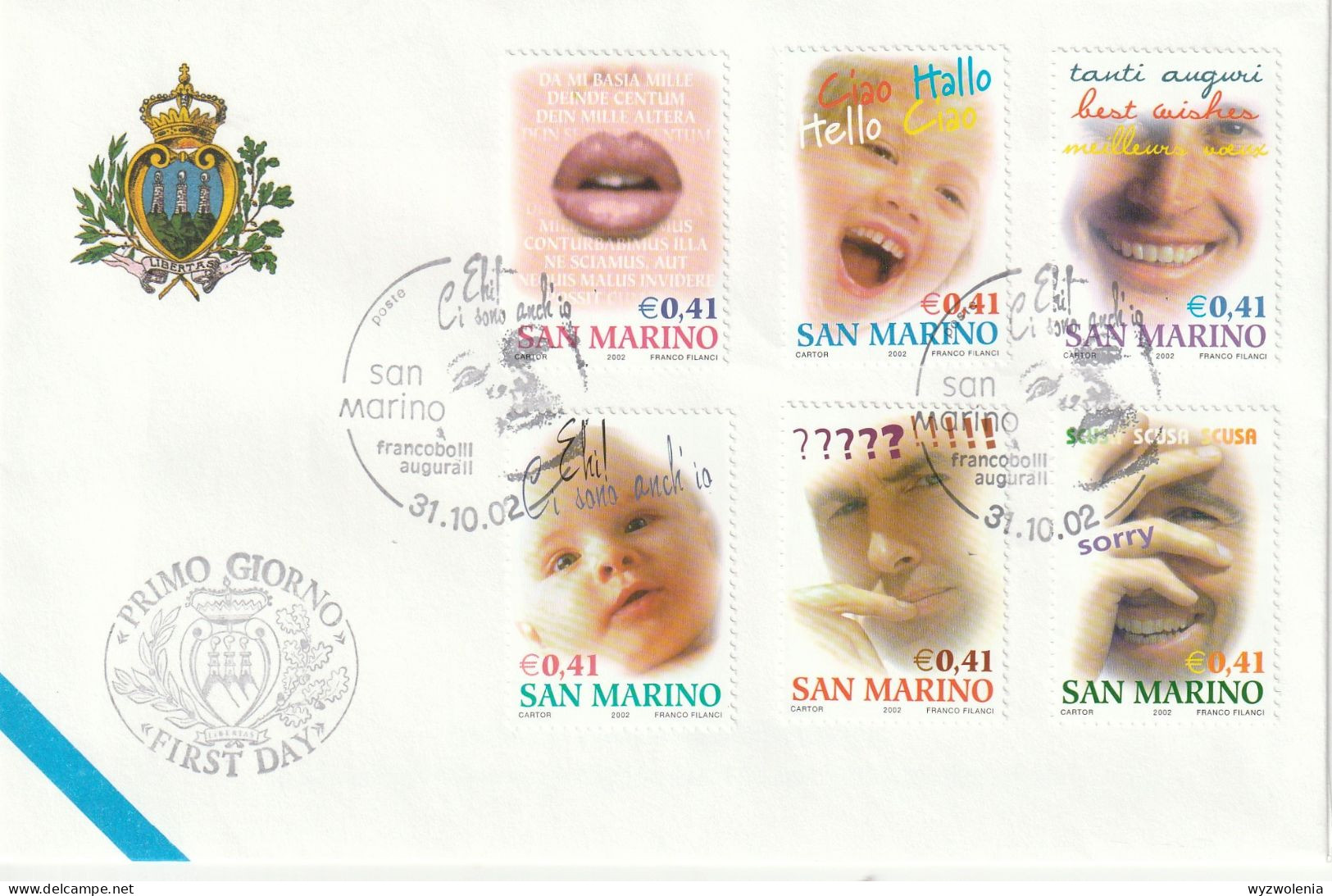 E 702) San Marino 2002 Mi# 2044-49: Glückwunsch-Marken, Gesichter Mit Unterschiedl. Mimik, Kommunikation - Sonstige & Ohne Zuordnung