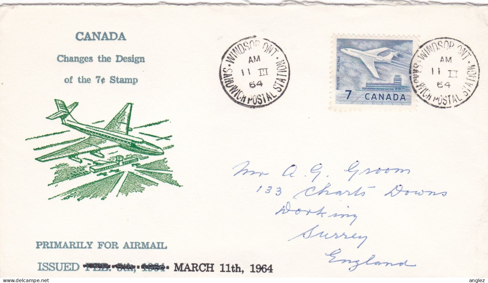 Canada - 1964 7c Airmail Stamp Changed Design Illustrated FDC - Charity Seal - Posta Aerea