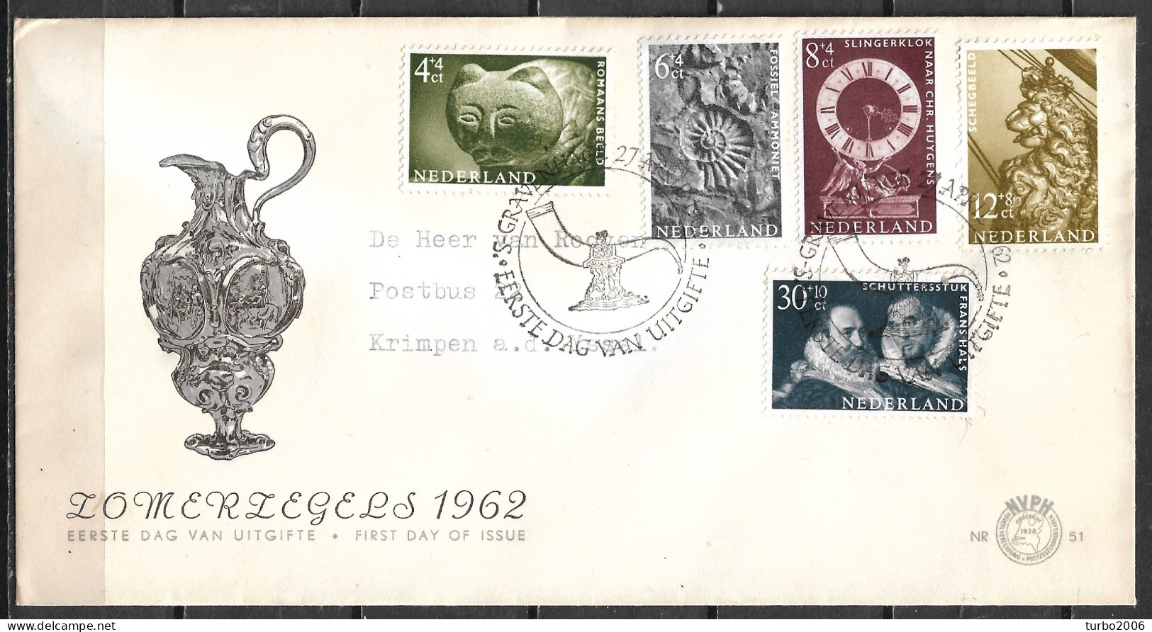 Plaatfout Verticaal Krasje In De Sokkel Van De Klok In 1962 Zomerzegels 8 + 4 Ct Violet NVPH 768 P 1 Op E 51 - Errors & Oddities