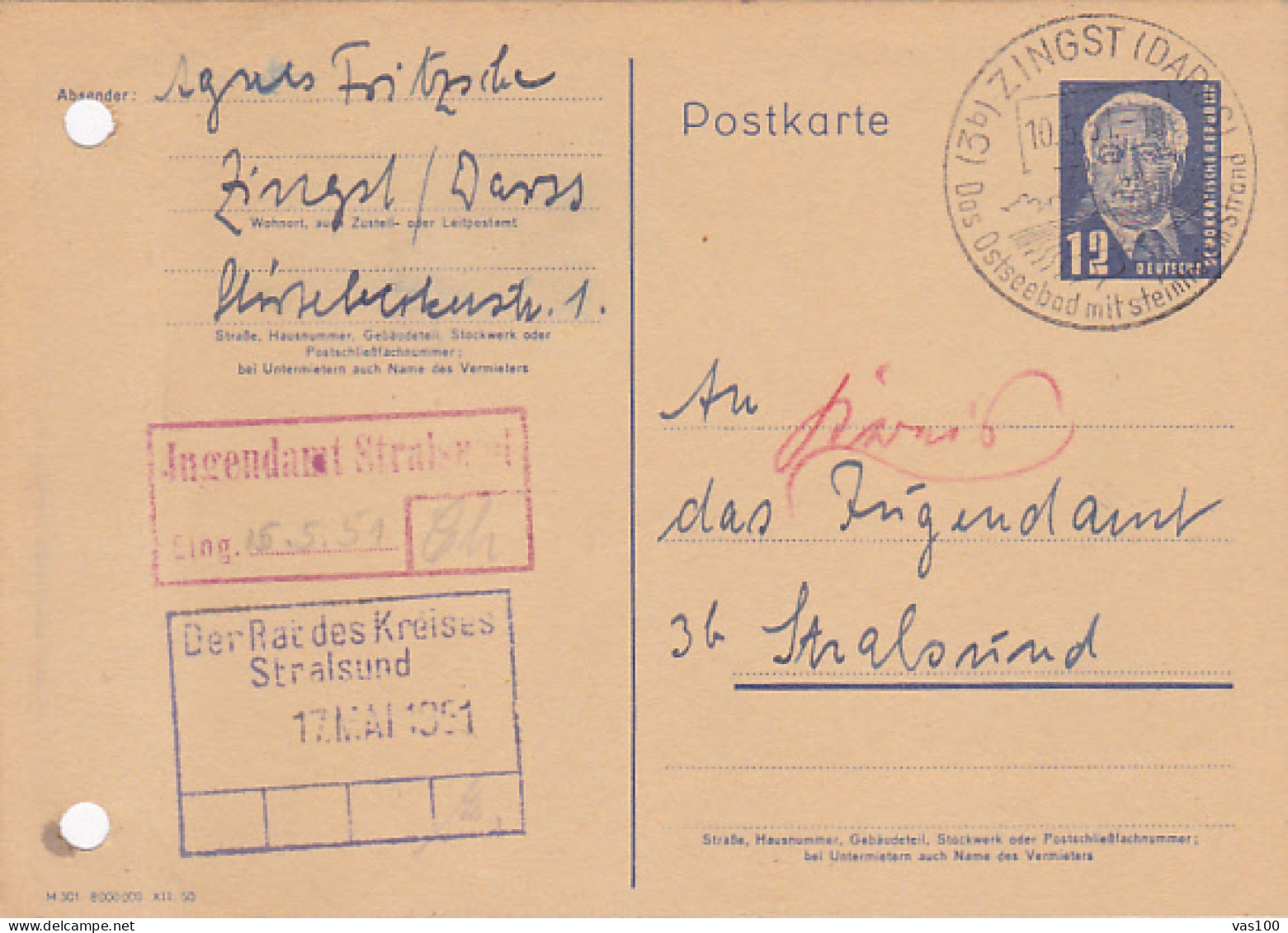 WILHELM PIECK, PC STATIONERY, ENTIER POSTAL, 1950, GERMANY - Postkarten - Gebraucht