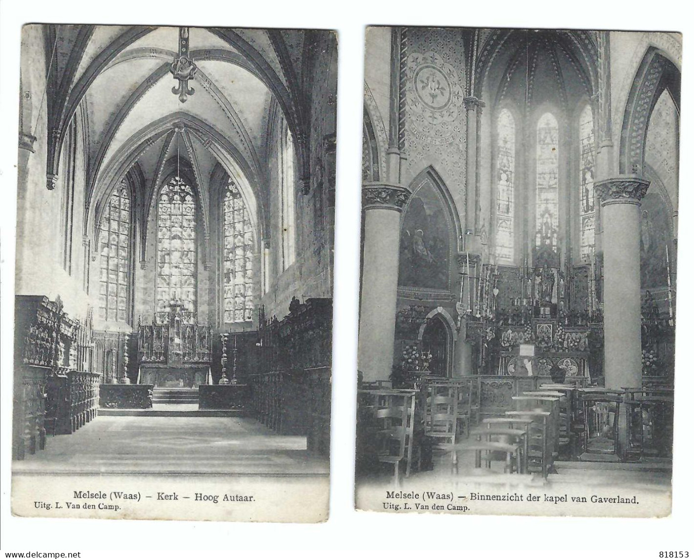 Melsele (Waas)  Kerk Binnenzicht  2 Kaarten  1910 - Beveren-Waas