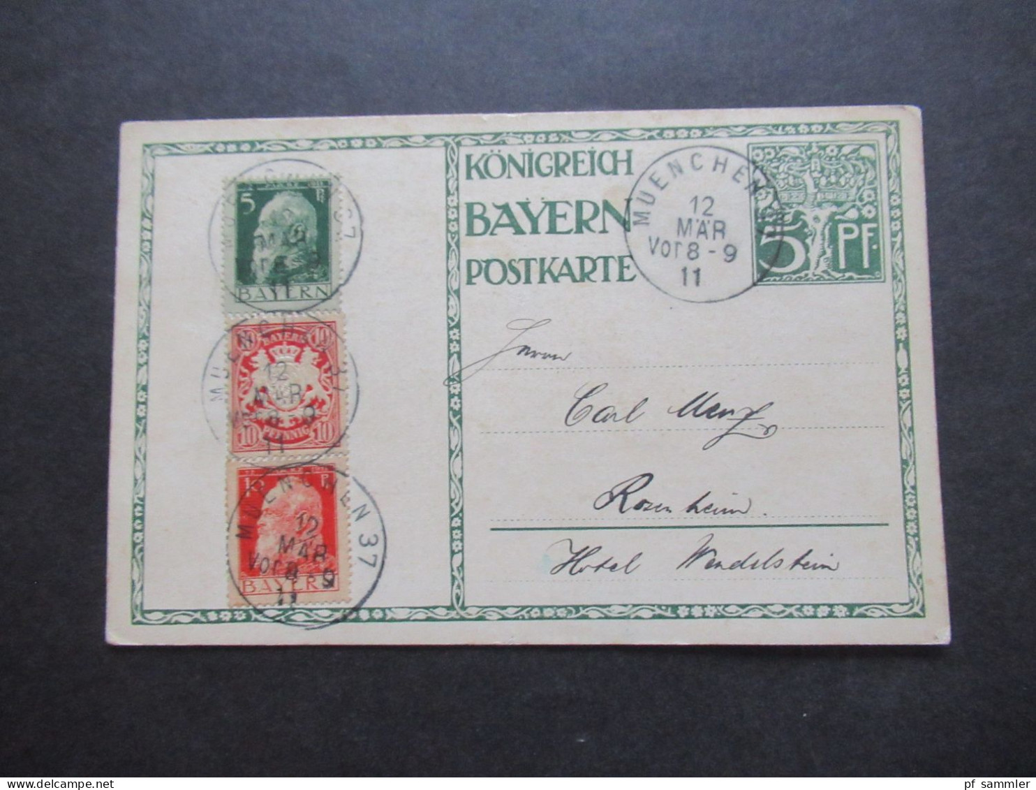 AD Bayern 1911 GA / Festpostkarte Königreich Bayern Mit 3 Weiteren Marken Stempel K1 Muenchen 37 - Rosenheim - Postal  Stationery