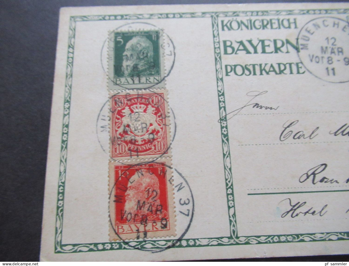 AD Bayern 1911 GA / Festpostkarte Königreich Bayern Mit 3 Weiteren Marken Stempel K1 Muenchen 37 - Rosenheim - Ganzsachen